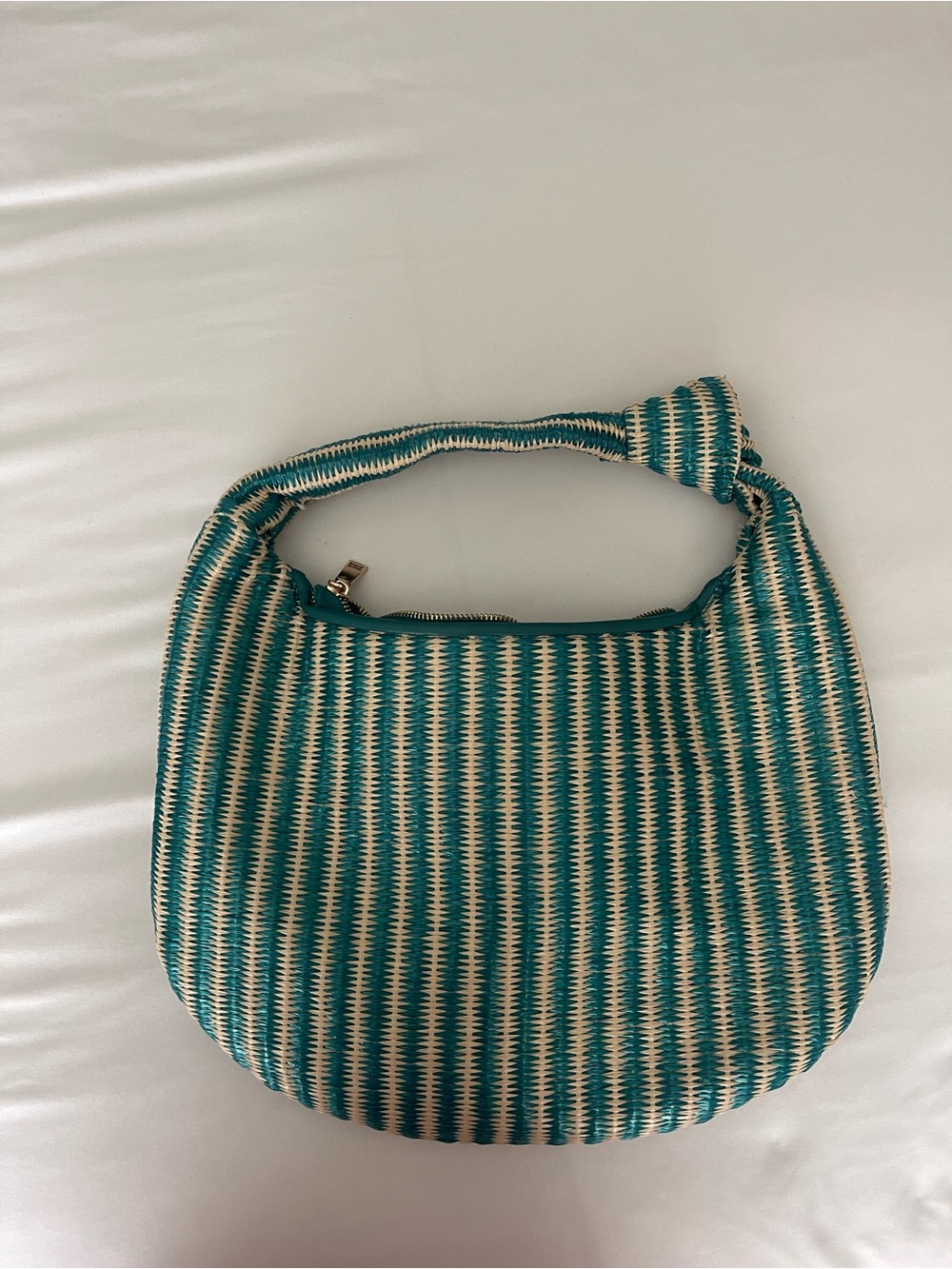 Anthropologie Teal and Cream Woven Hobo